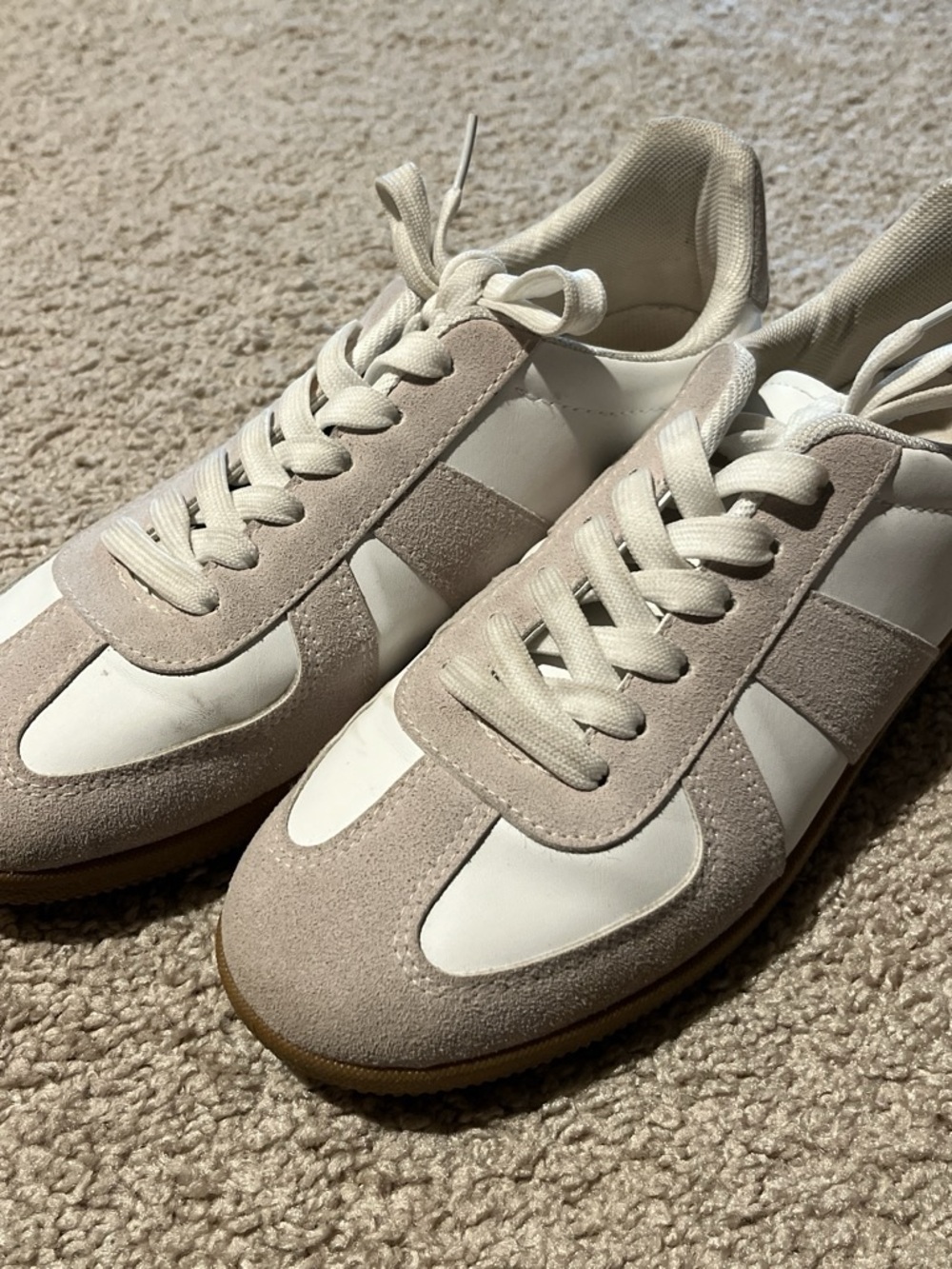 Madden Girl Beige and White Suede-Trim Sneakers